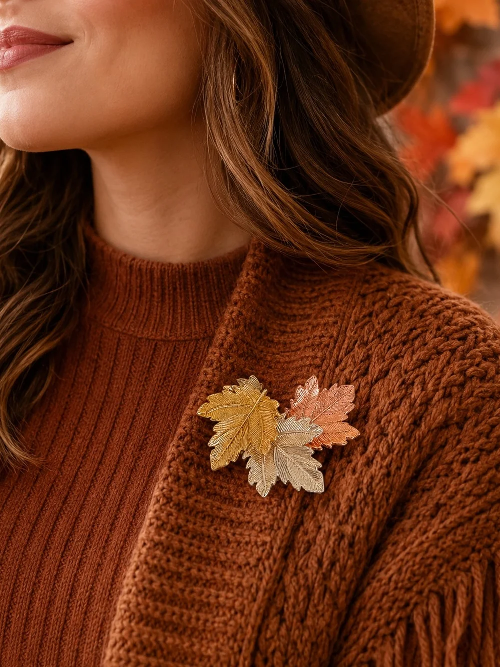 PREMIER DESIGNS TRI-TONE AUTUMN LEAVES BROOCH PIN